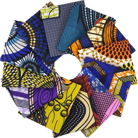 12pcs African Fabric Fat Quarters - Vibrant Wax Print, 19.5x15.7in for Crafts & - Picture 3 of 7